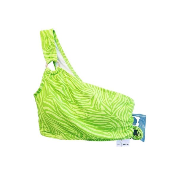 MICHAEL Michael Kors Womens One Shoulder O-Ring Bikini Top Green Zebra Size S - Picture 1 of 6